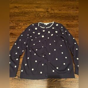 Pendleton Women’s Silk Cardigan Sweater Button Front Polka Dot Navy Blue Sz M